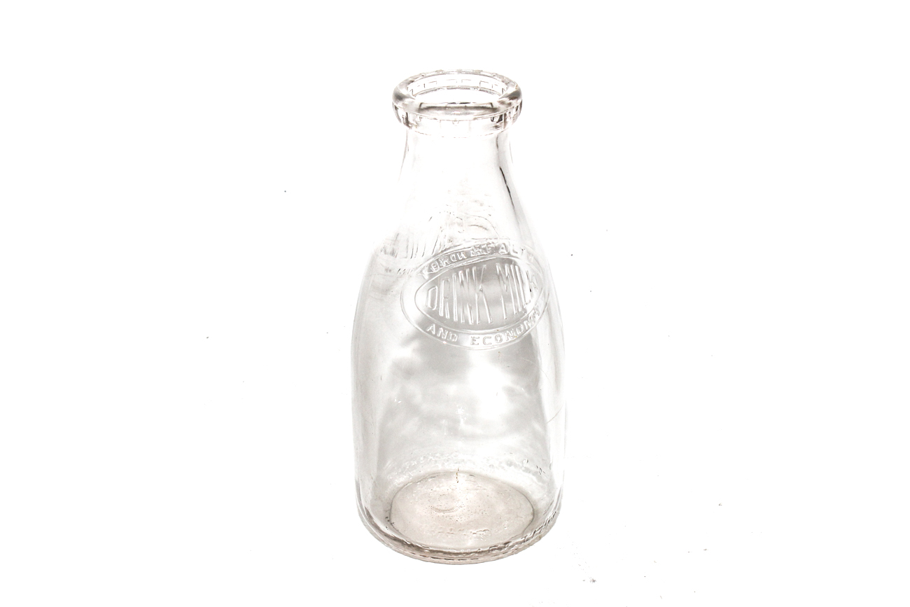 Eight Vintage Milk Jugs in Metal Delivery Basket