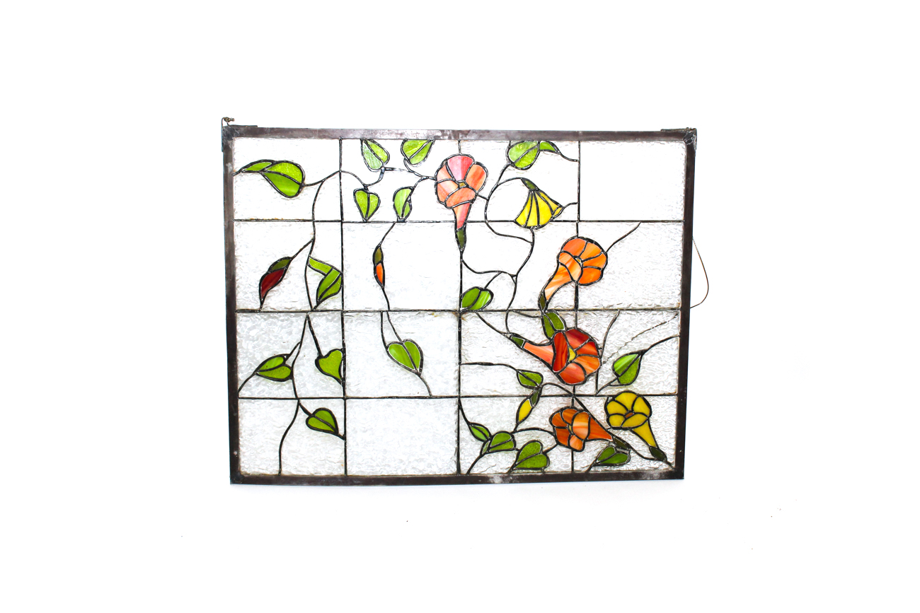 Vintage Slag and Textured Glass Floral Window