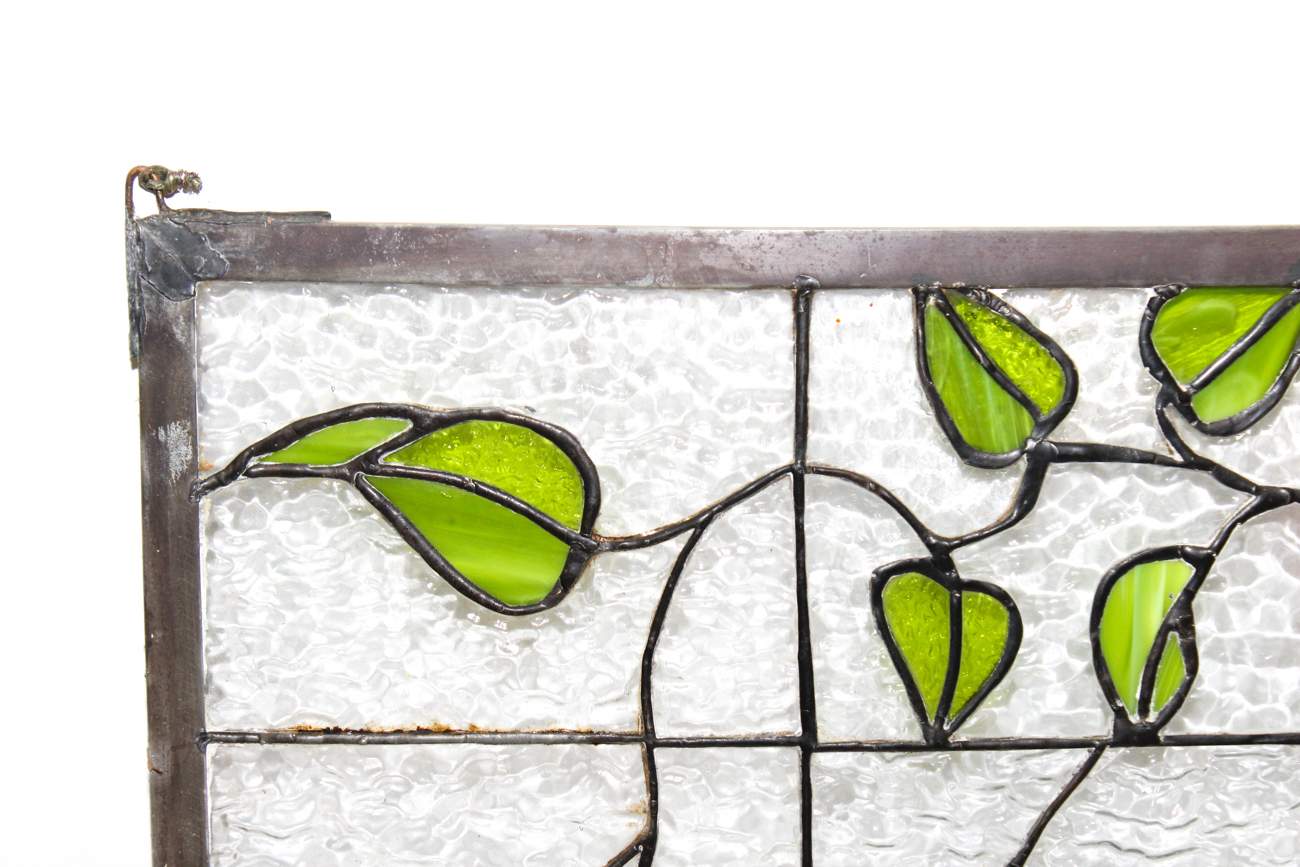 Vintage Slag and Textured Glass Floral Window