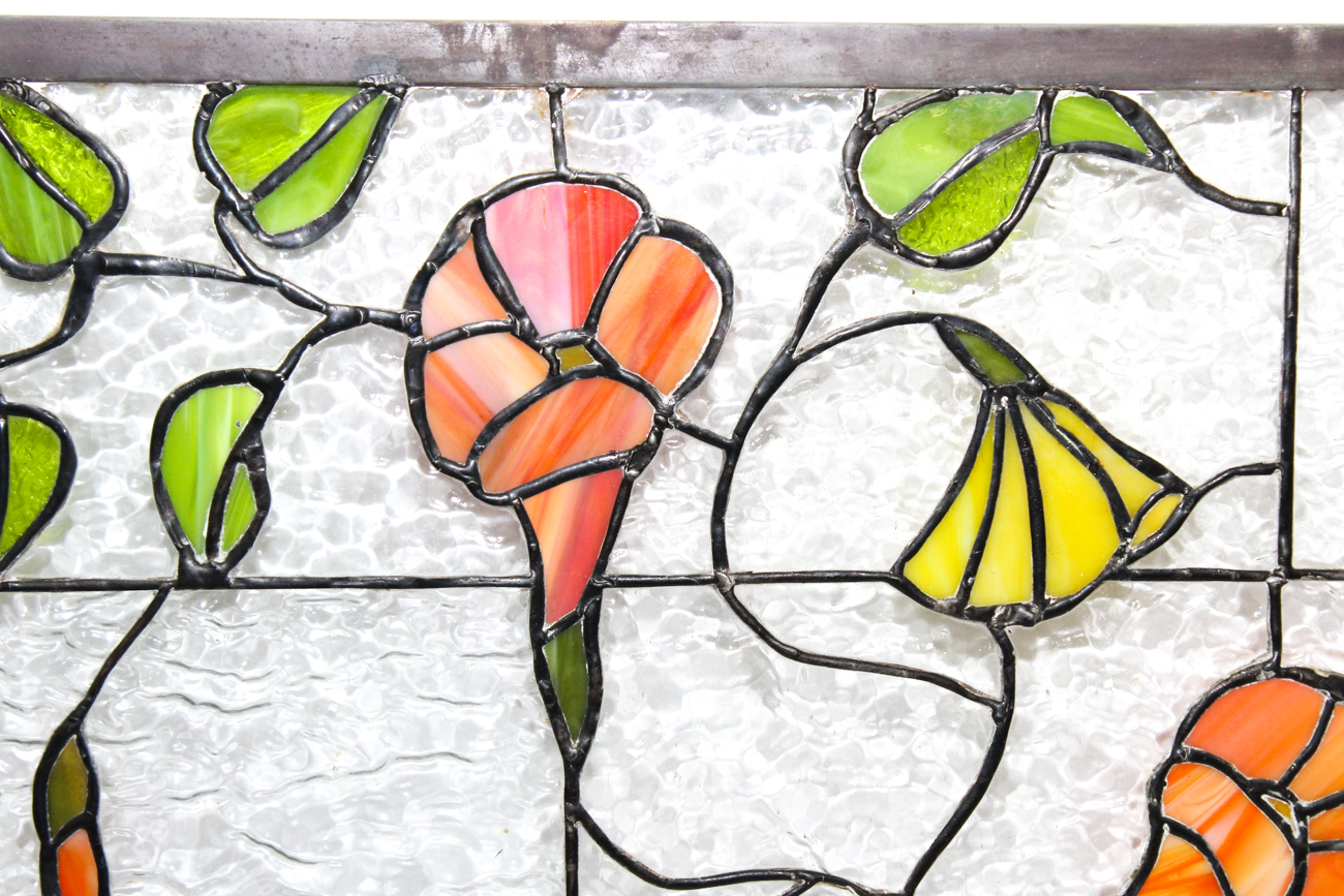 Vintage Slag and Textured Glass Floral Window