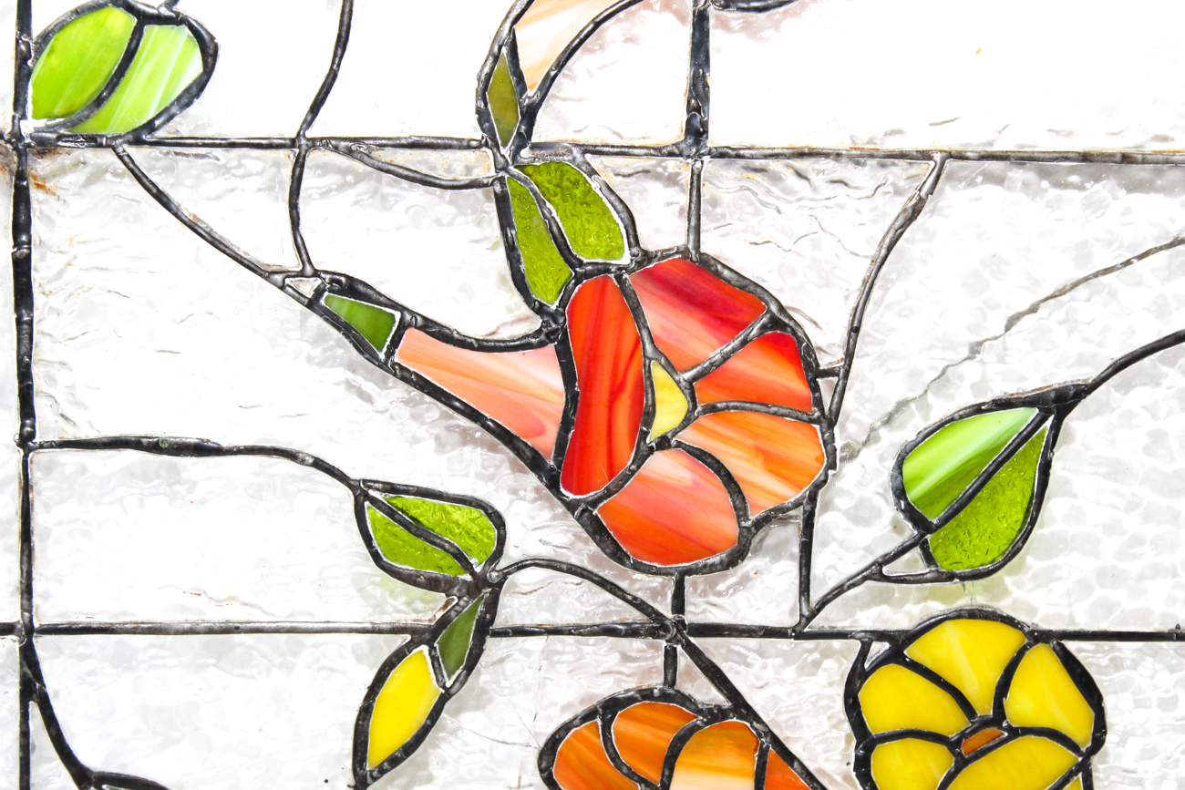 Vintage Slag and Textured Glass Floral Window