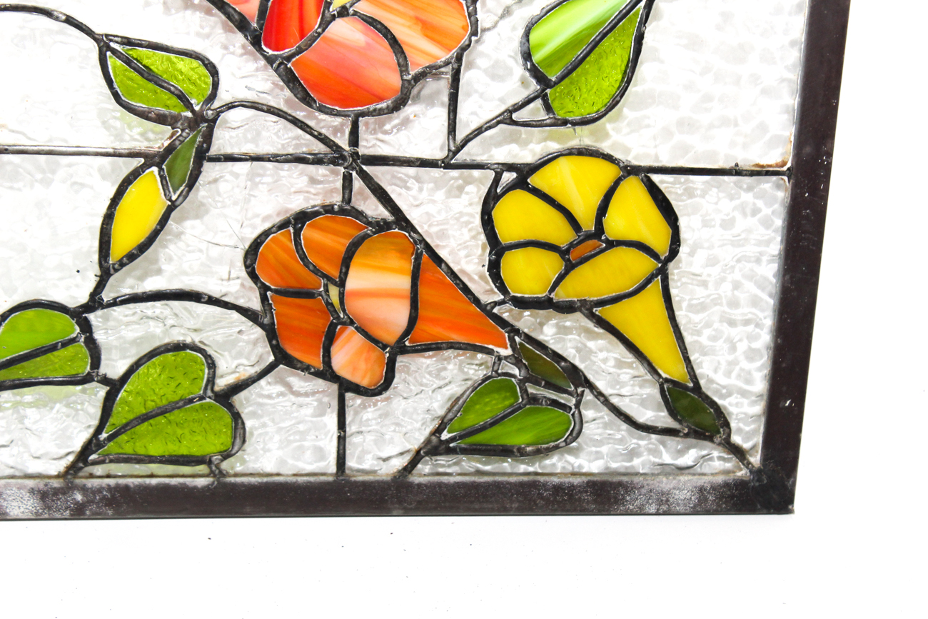 Vintage Slag and Textured Glass Floral Window