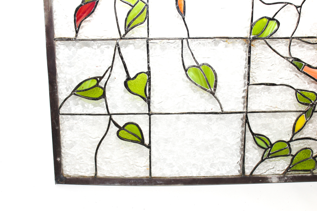 Vintage Slag and Textured Glass Floral Window