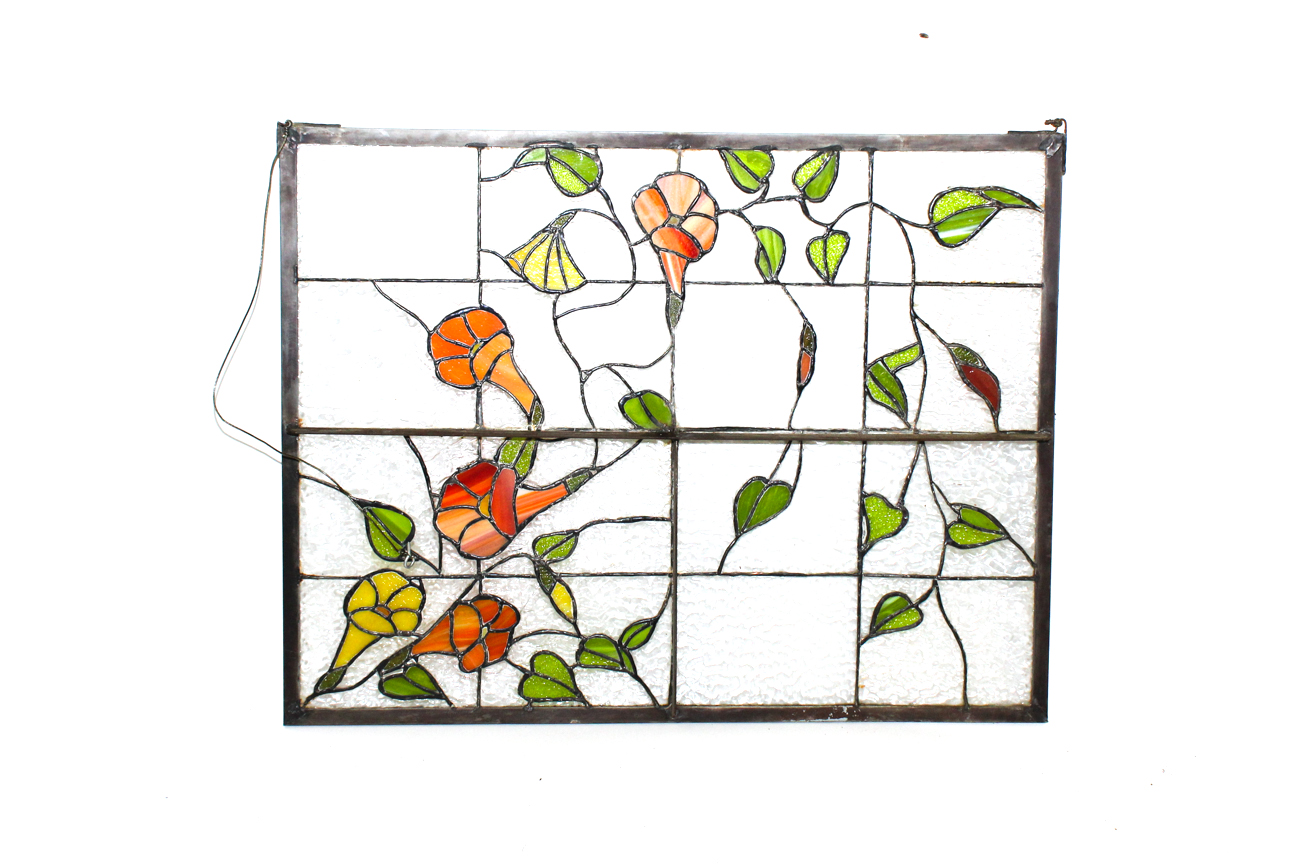 Vintage Slag and Textured Glass Floral Window