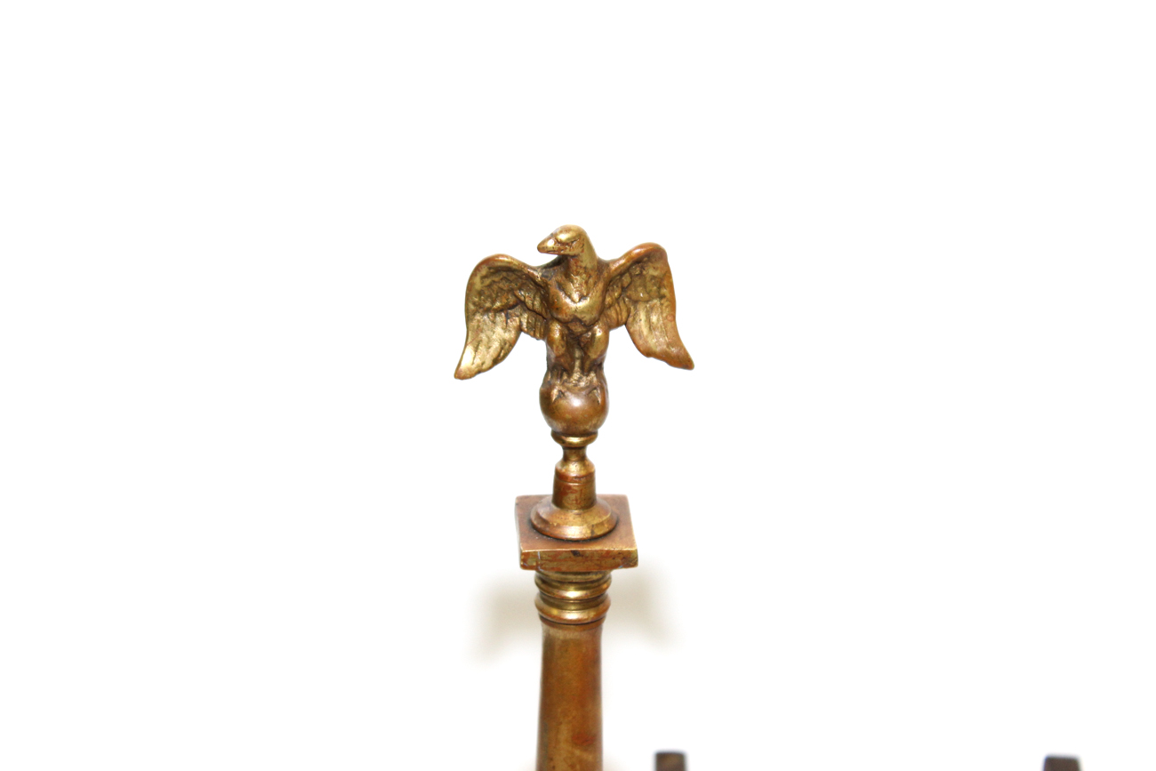Pair of Vintage Brass Andirons with Eagle Finial