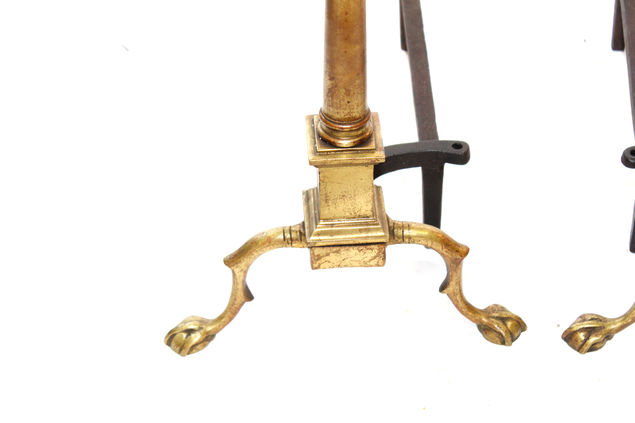 Pair of Vintage Brass Andirons with Eagle Finial