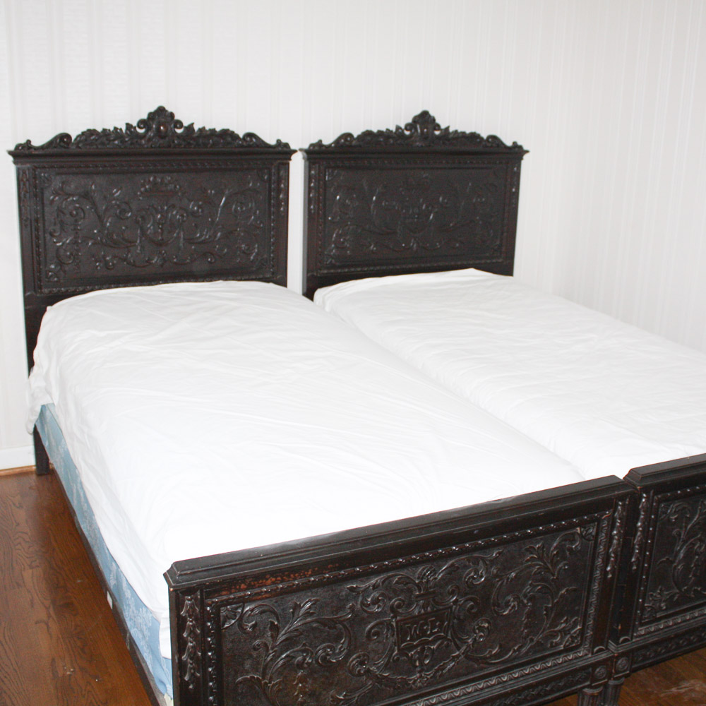 Louis XVI Inspired Carved Twin Beds