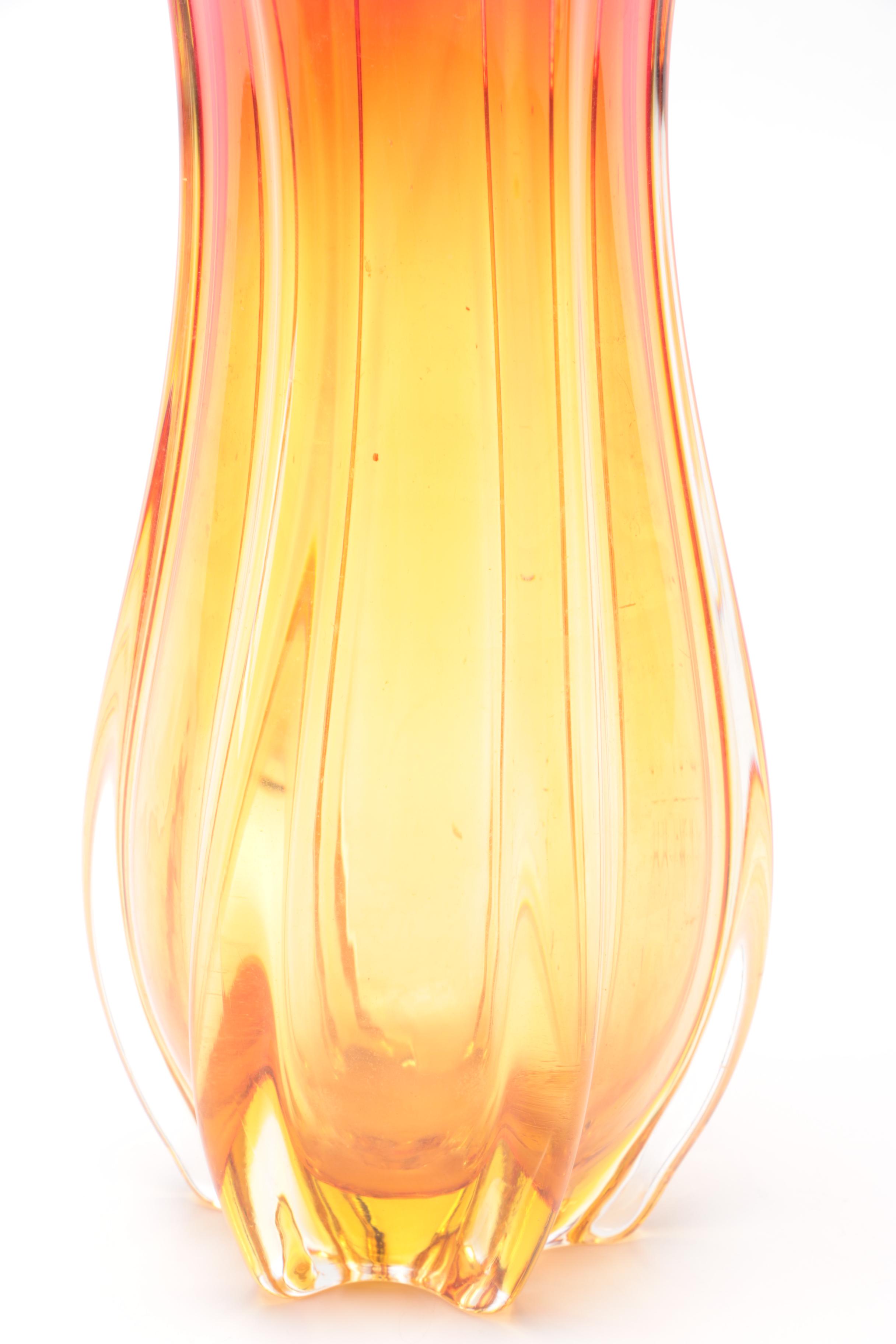 Pink and Orange Ombré Art Glass Tulip Vase