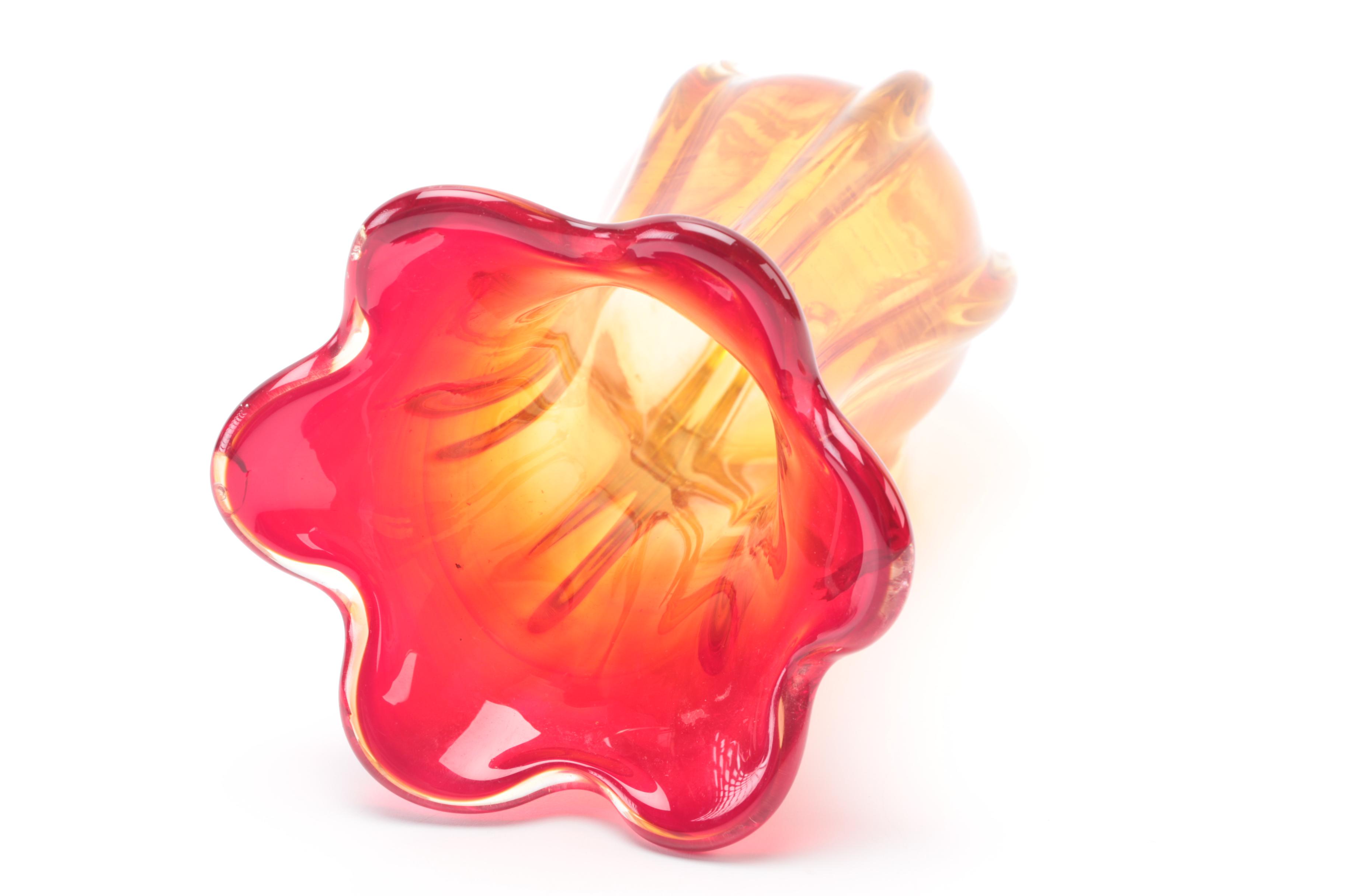 Pink and Orange Ombré Art Glass Tulip Vase