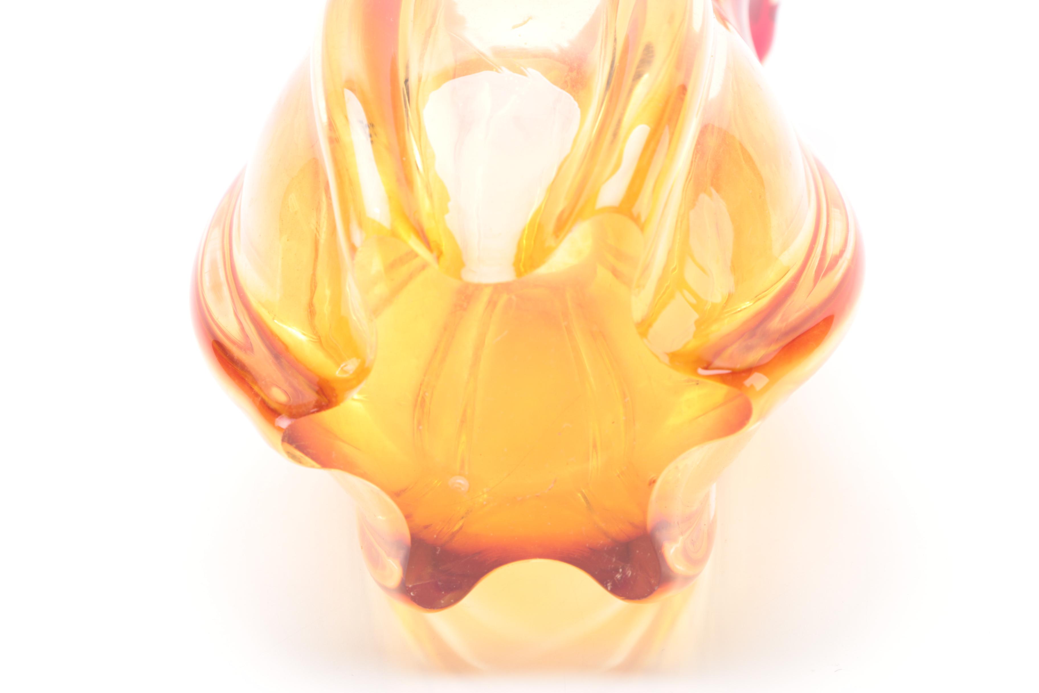 Pink and Orange Ombré Art Glass Tulip Vase