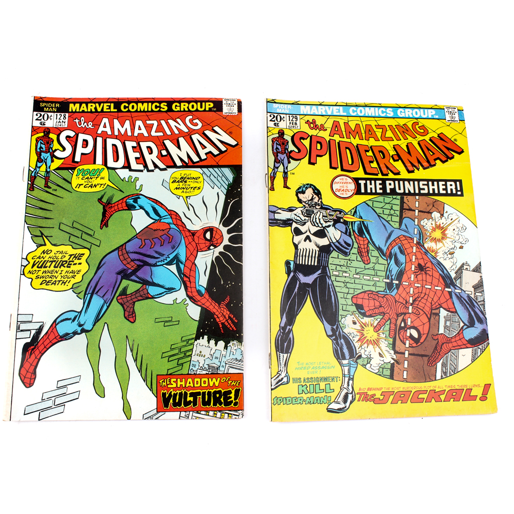 1974 "The Amazing Spider-Man" Issues #128 and #129 With First Punisher Appearance