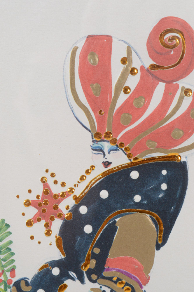 Louis Feraud Hand Embellished Fashion Print