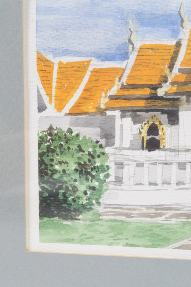 Watercolor Painting "Wat Benjamaborpit"