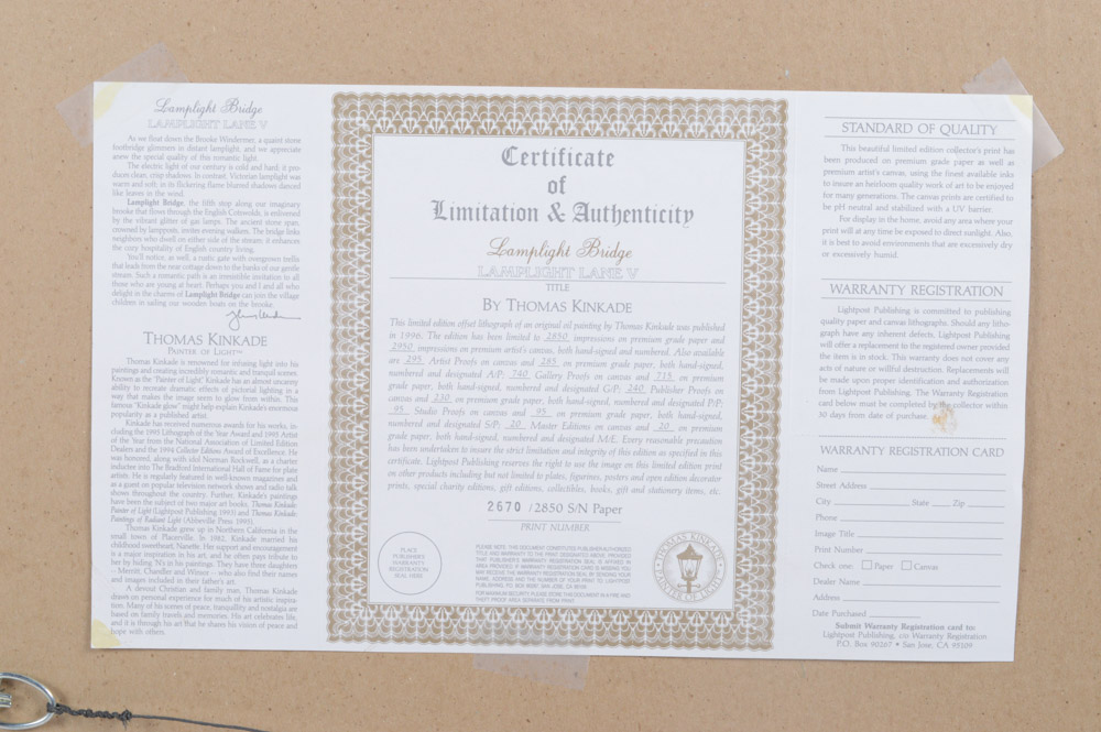 Thomas Kinkade Limited Edition Offset Lithograph "Lamplight Bridge"