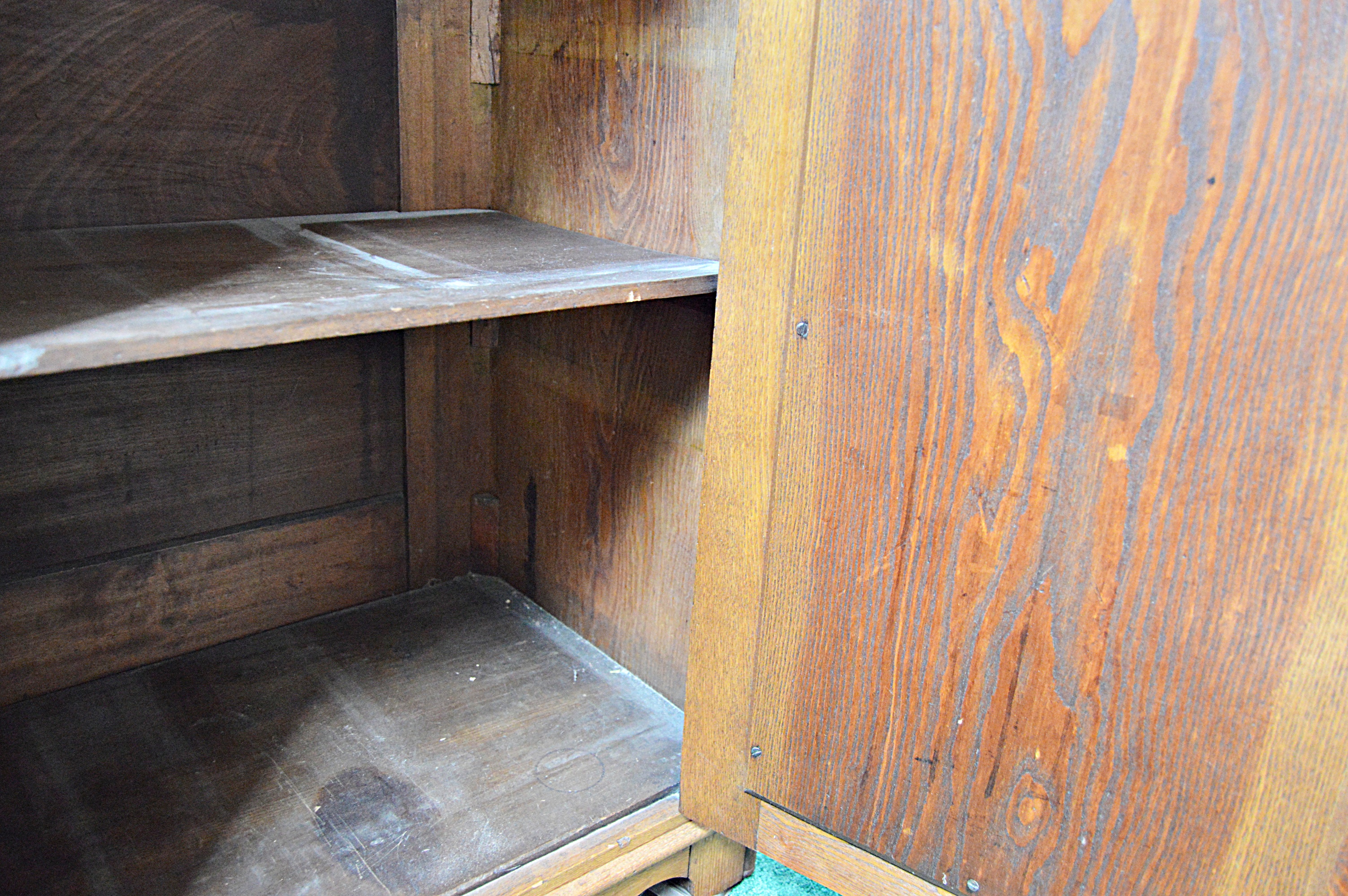 Gothic Victorian Chestnut Cabinet and Wall Mirror