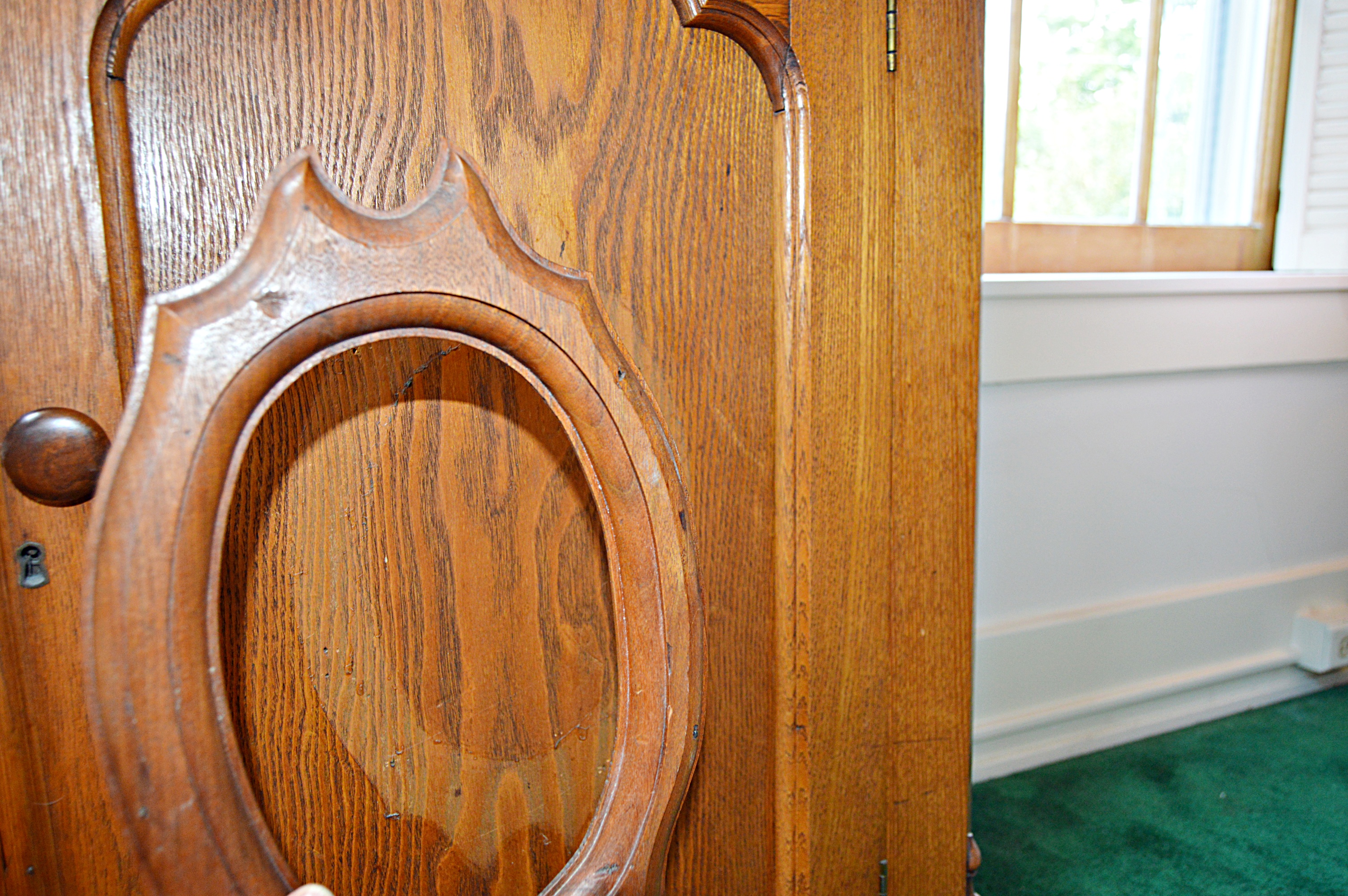 Gothic Victorian Chestnut Cabinet and Wall Mirror