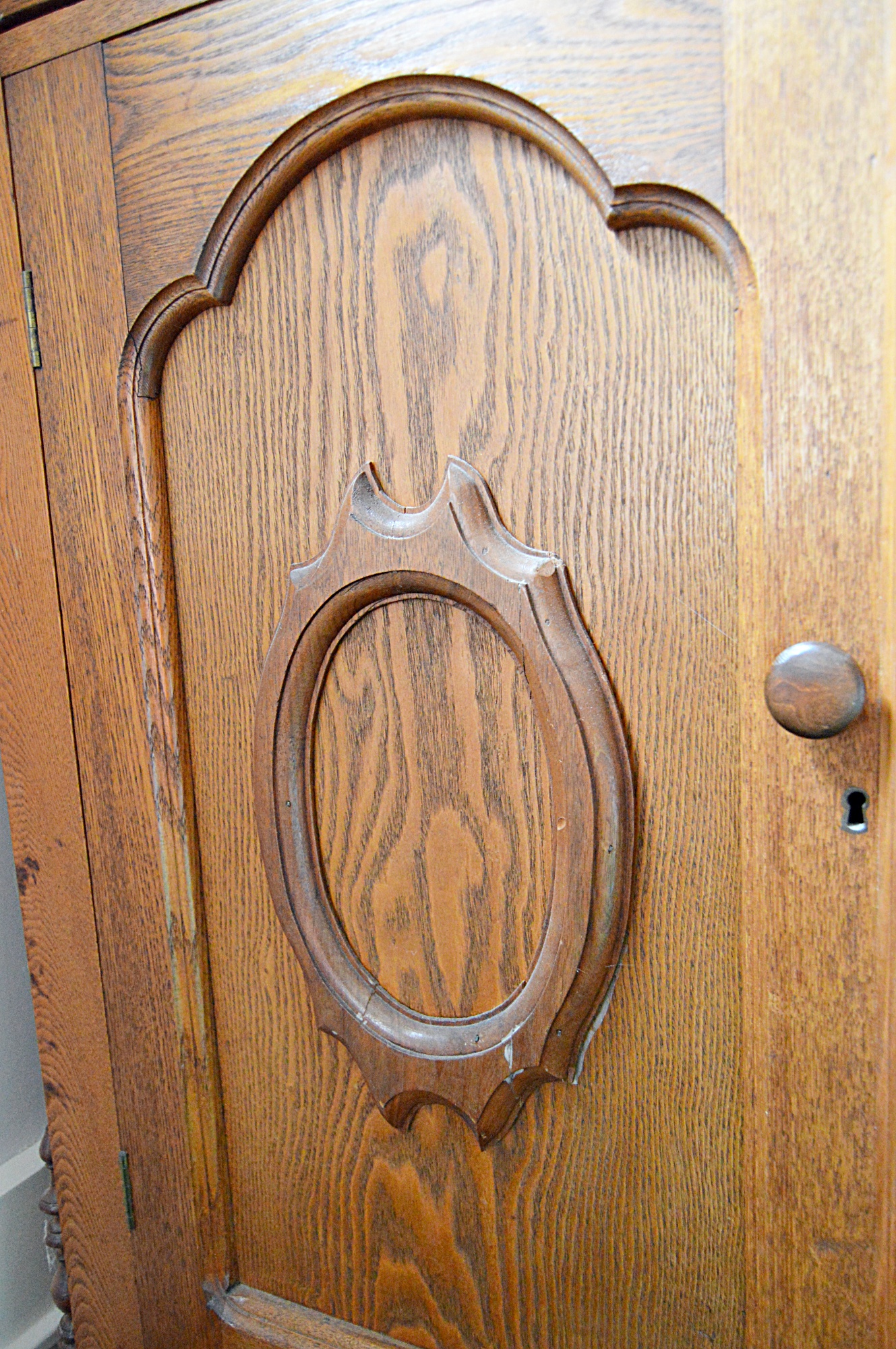 Gothic Victorian Chestnut Cabinet and Wall Mirror