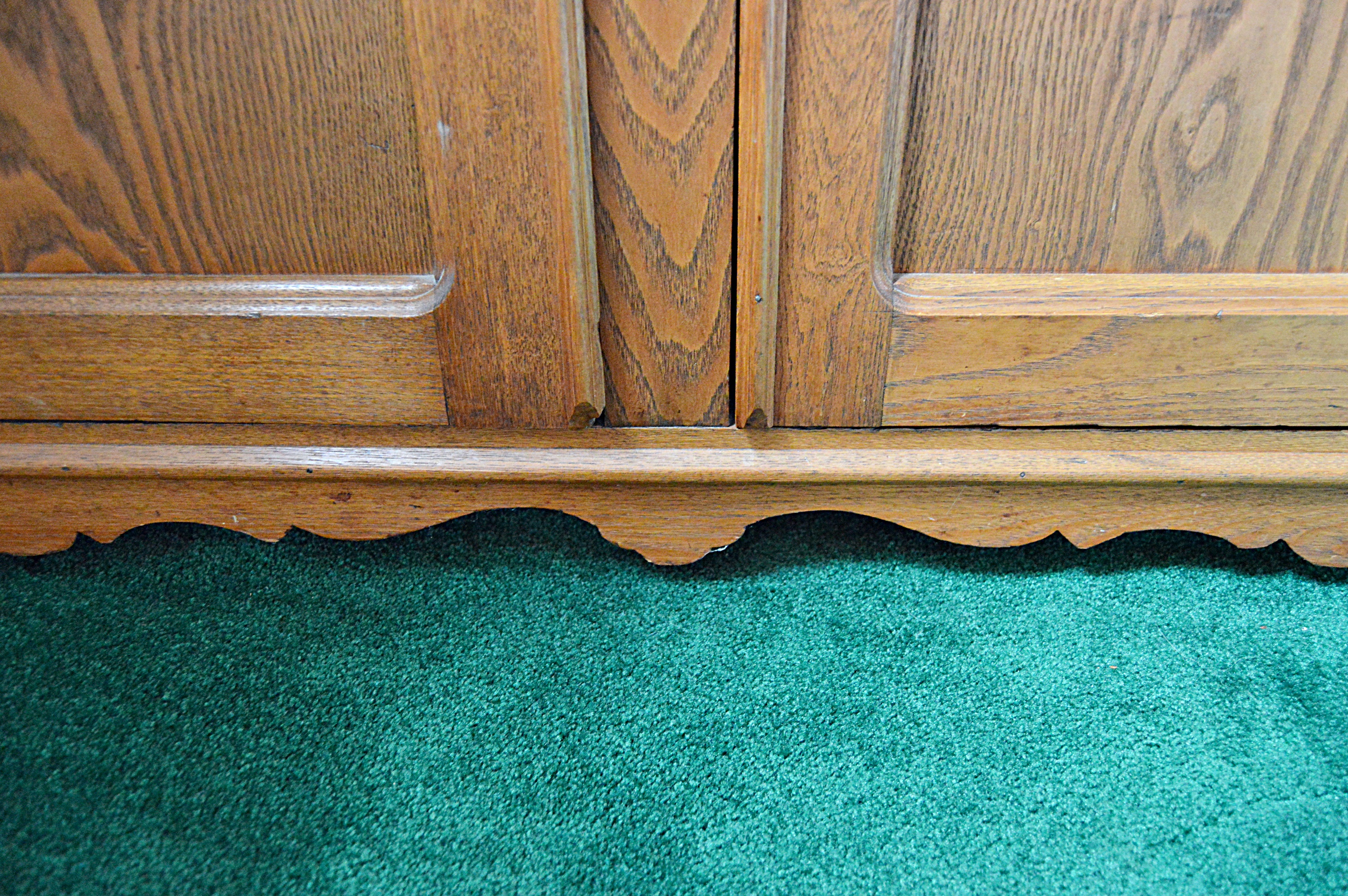 Gothic Victorian Chestnut Cabinet and Wall Mirror