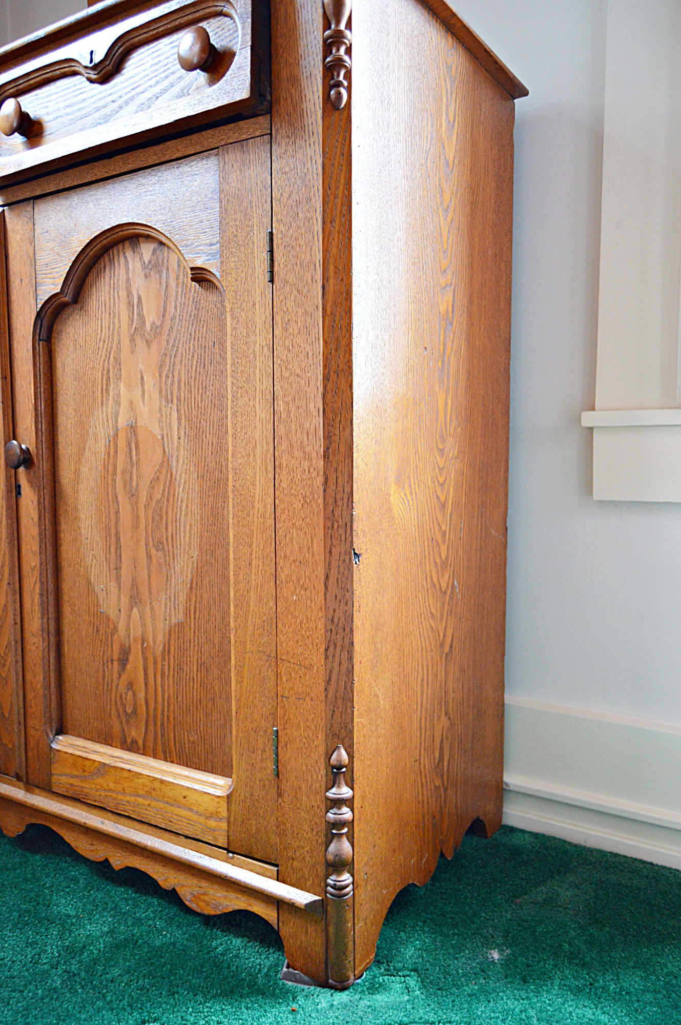 Gothic Victorian Chestnut Cabinet and Wall Mirror