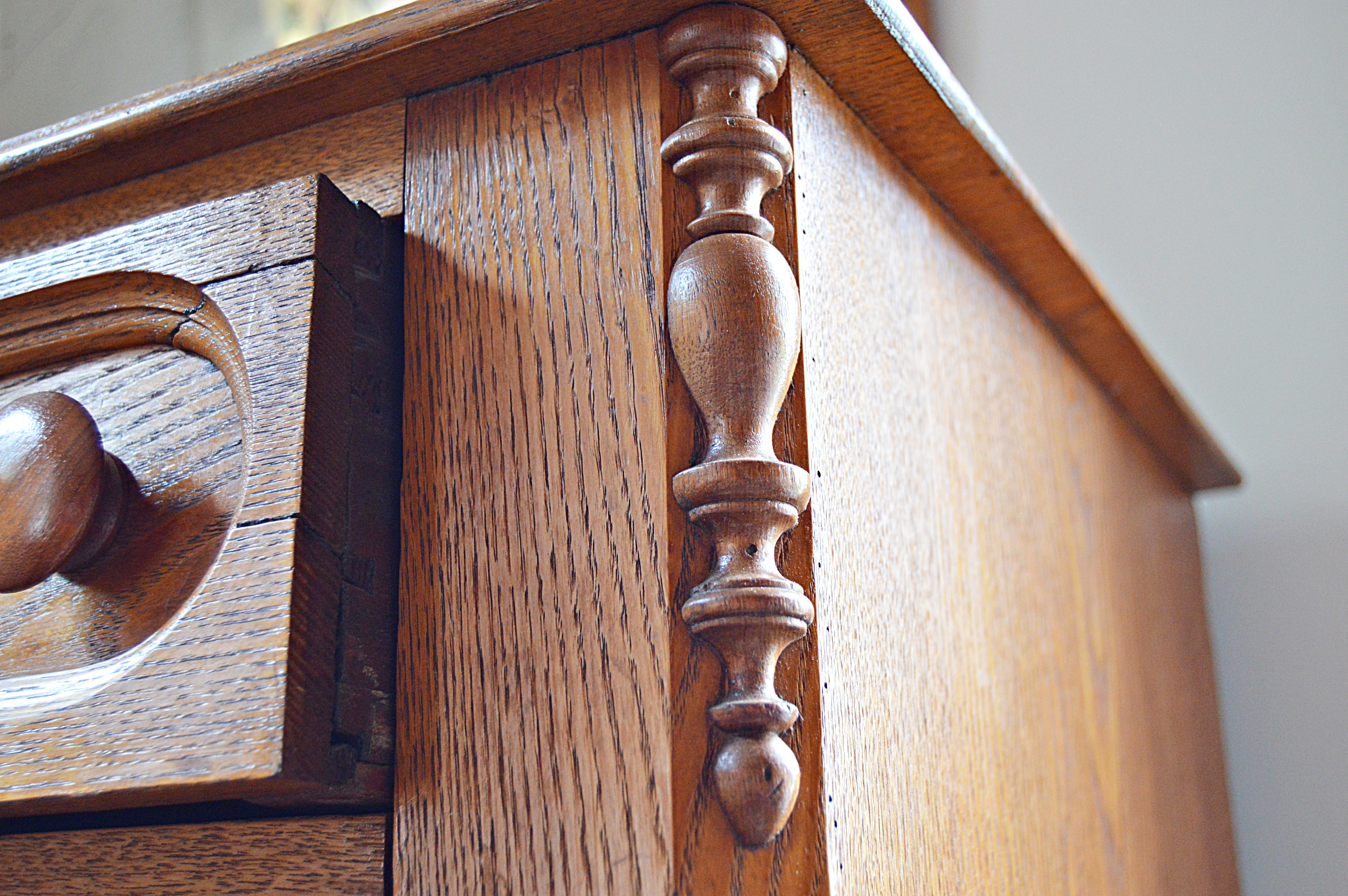 Gothic Victorian Chestnut Cabinet and Wall Mirror