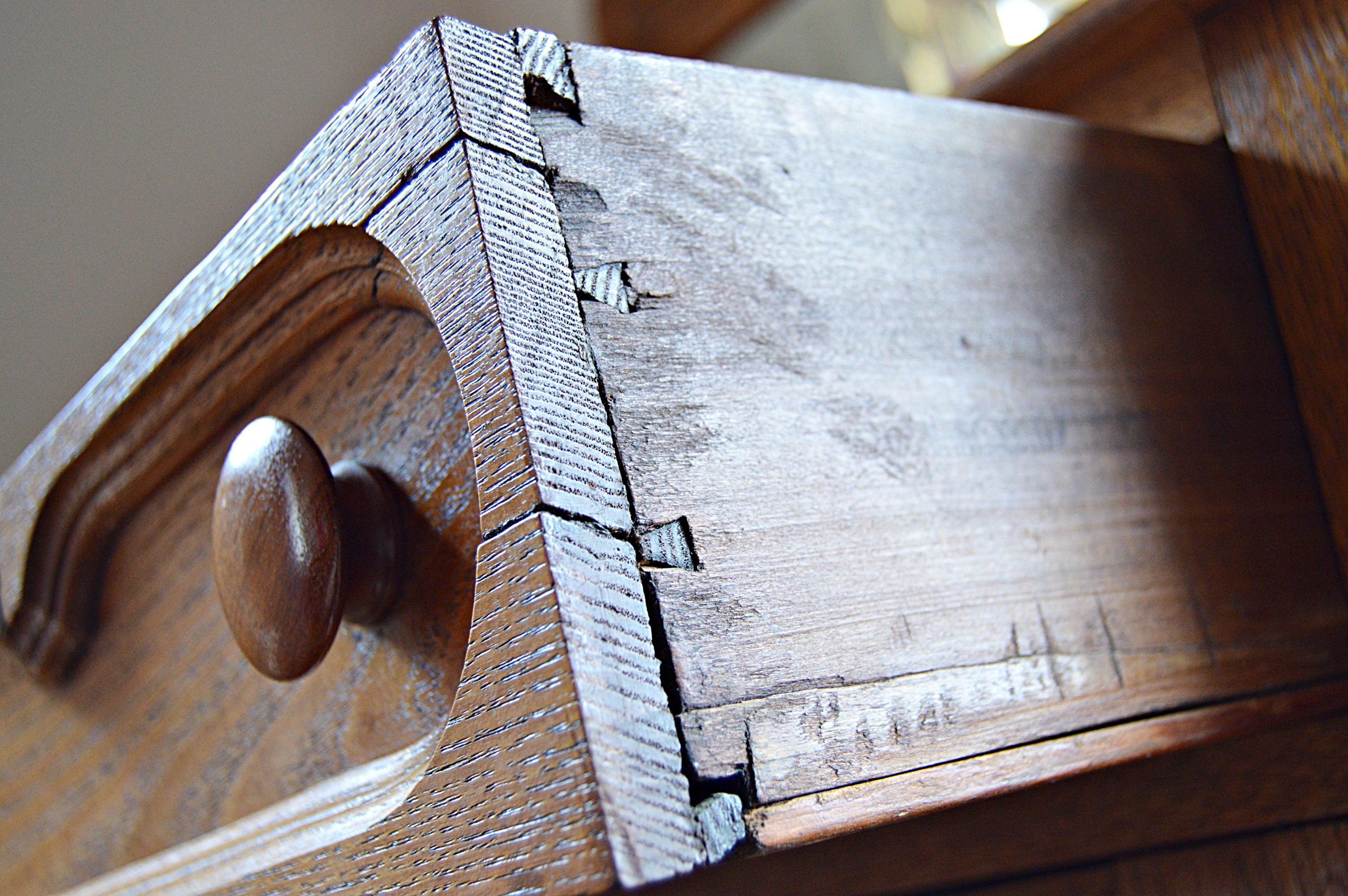 Gothic Victorian Chestnut Cabinet and Wall Mirror