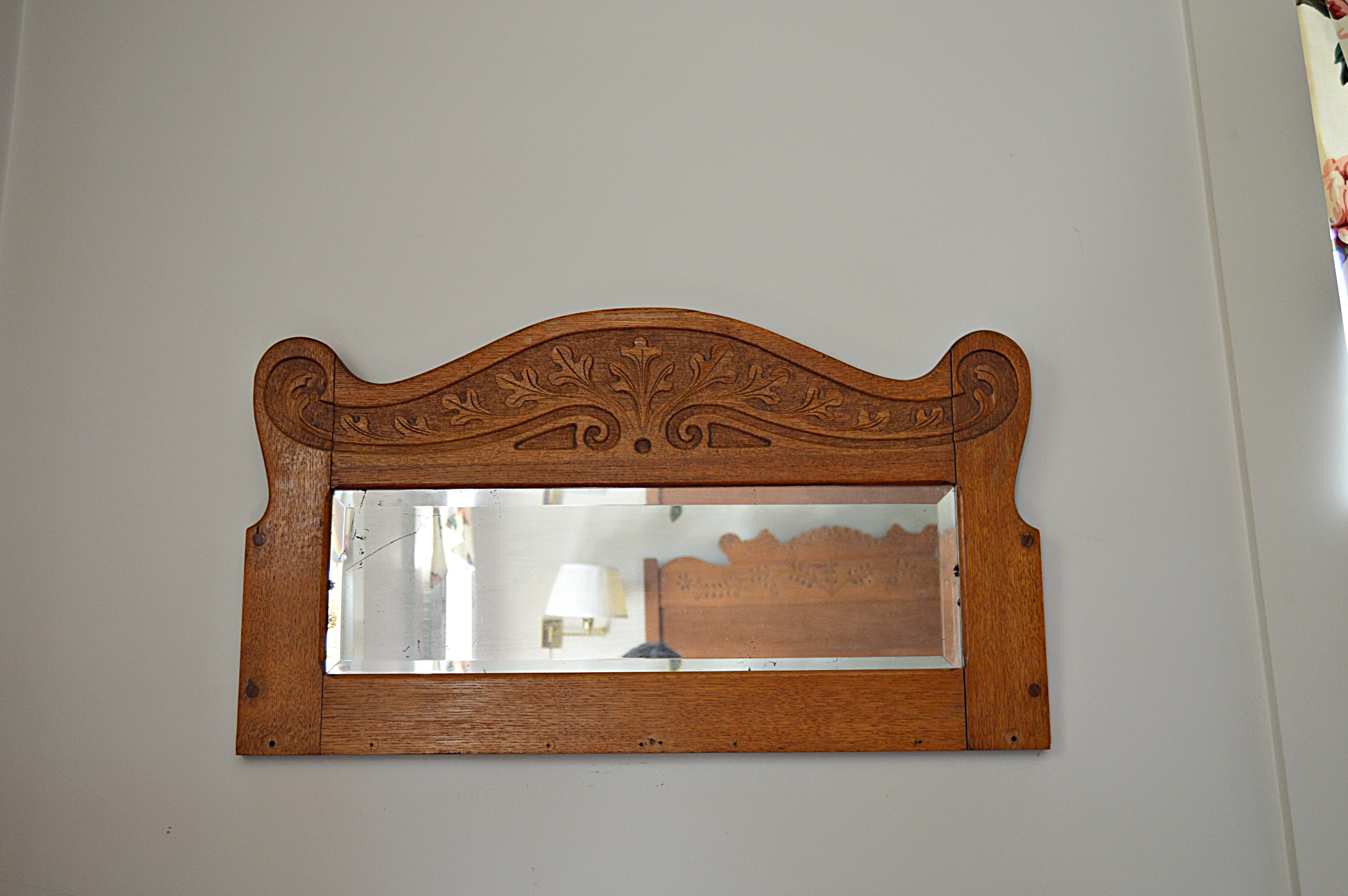 Gothic Victorian Chestnut Cabinet and Wall Mirror