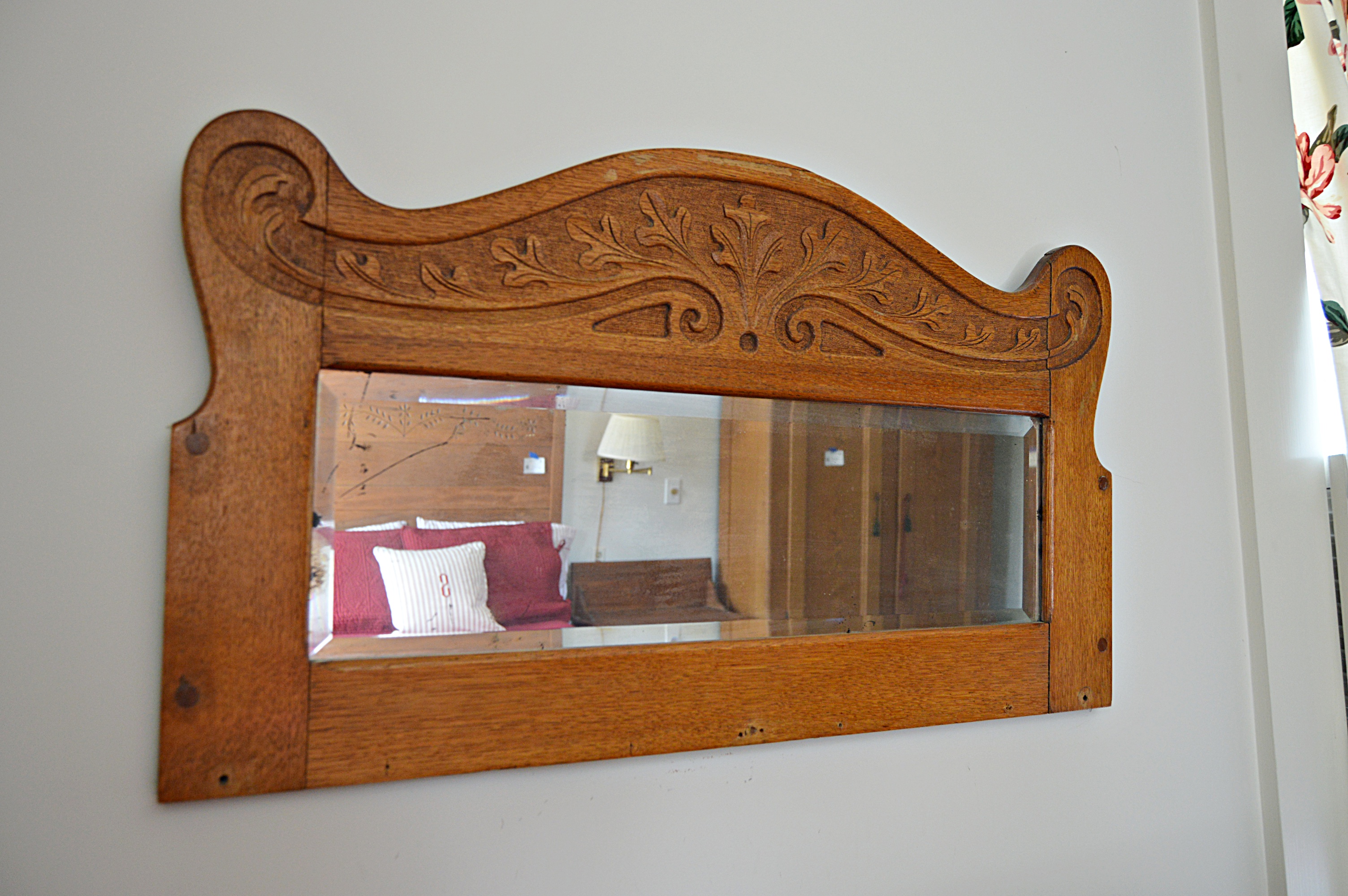 Gothic Victorian Chestnut Cabinet and Wall Mirror