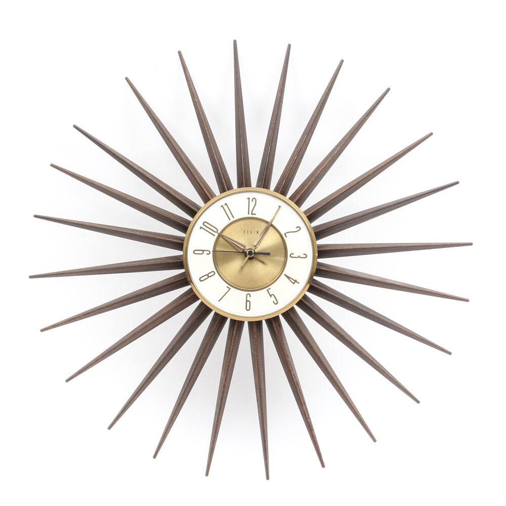 Mid Century Modern Elgin Starburst Wall Clock