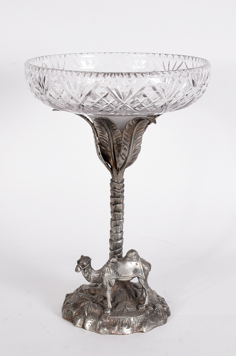 Antique English Crystal Compote with Camel Motif