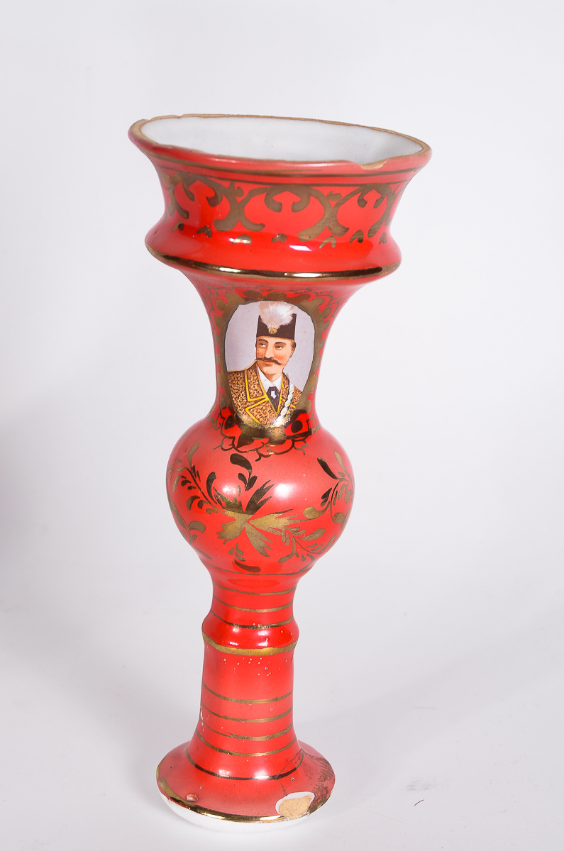 Antique Ceramic Hookah Pieces with 19th Century Shah of Iran Portraits