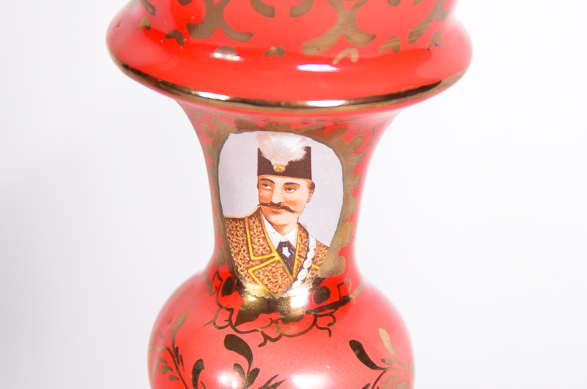 Antique Ceramic Hookah Pieces with 19th Century Shah of Iran Portraits