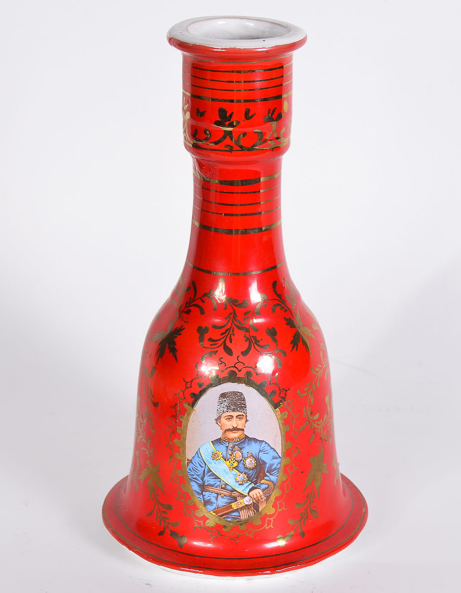 Antique Ceramic Hookah Pieces with 19th Century Shah of Iran Portraits