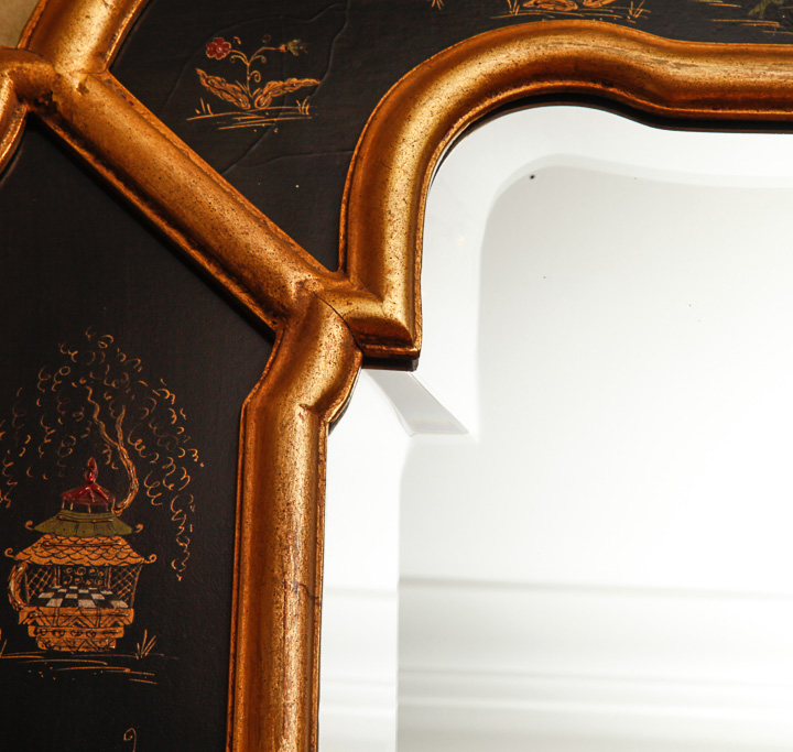 Asian Inspired Gold Tone and Black Wall Mirror