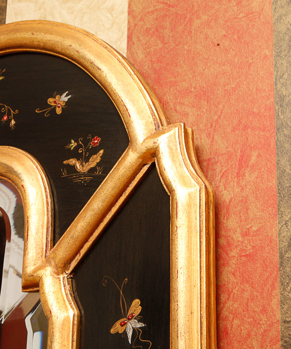 Asian Inspired Gold Tone and Black Wall Mirror