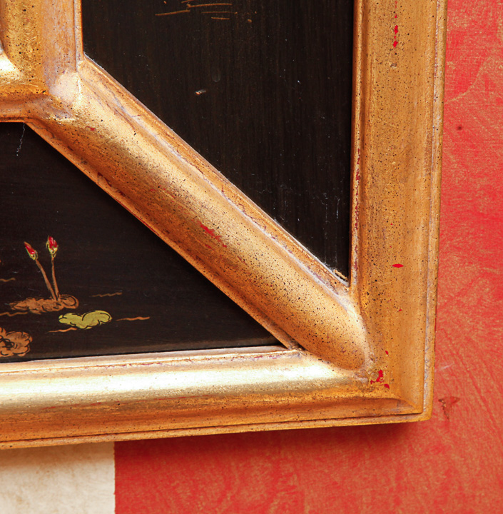 Asian Inspired Gold Tone and Black Wall Mirror