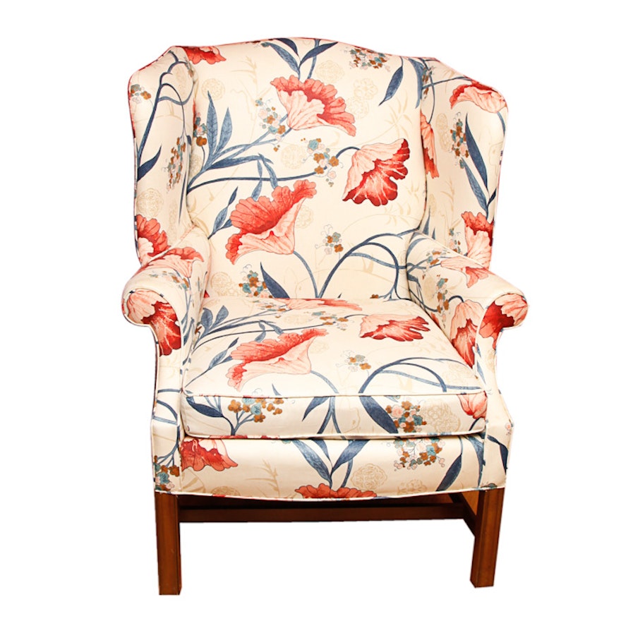 Floral Upholstered Wingback Chair by Heritage