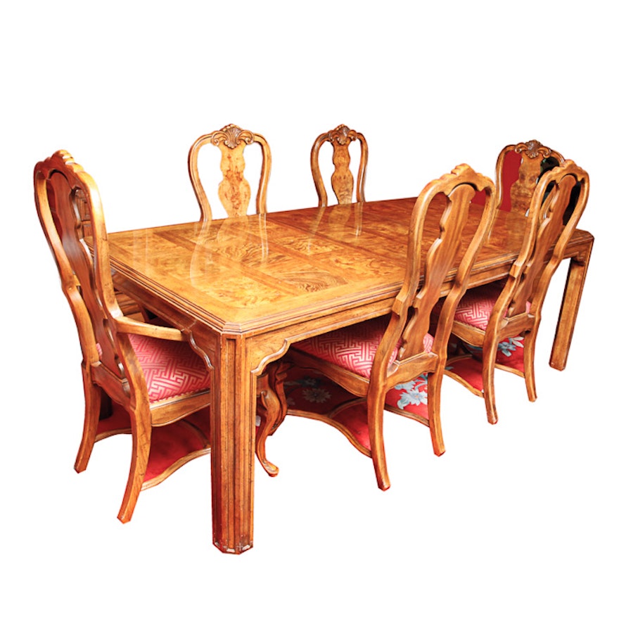Drexel Heritage Vintage Dining Table With Leaf Inserts and Chairs