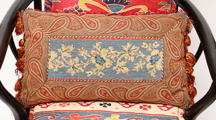 Black Wooden Cane Seat Chair with Pillows