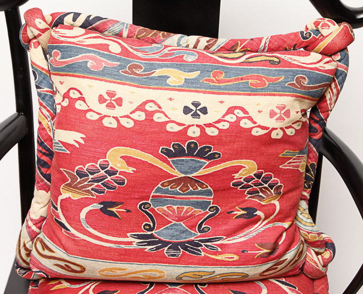 Black Wooden Cane Seat Chair with Pillows