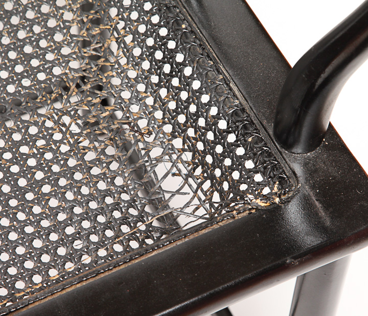 Black Wooden Cane Seat Chair with Pillows