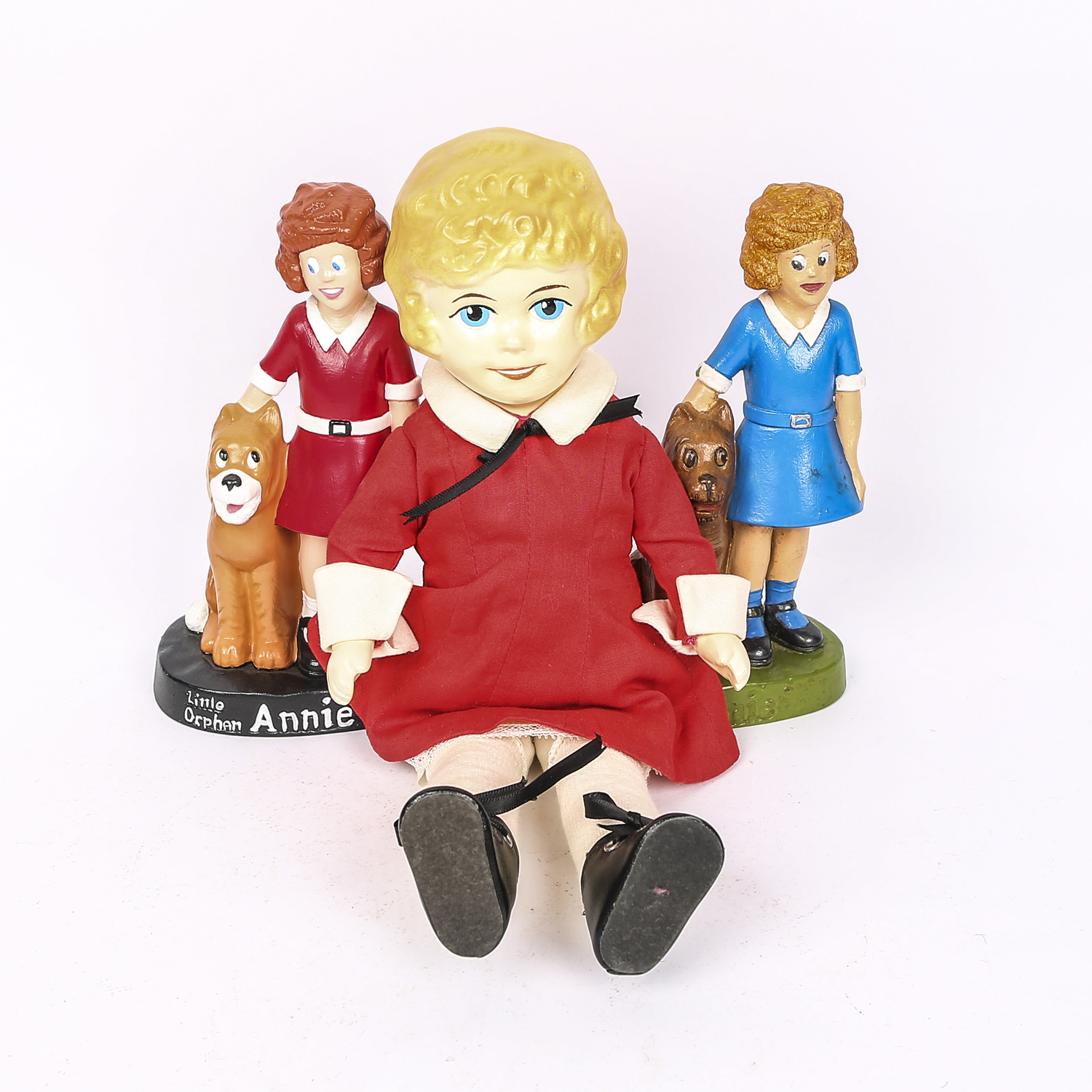 "Little Orphan Annie" Porcelain Doll and Two Ceramic Figurines