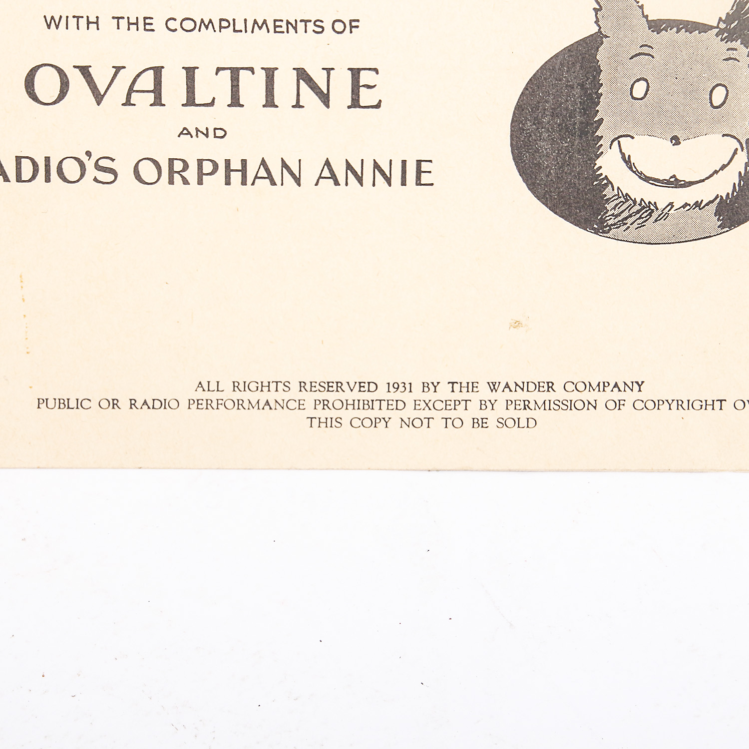 1931 "Little Orphan Annie's Song" Sheet Music