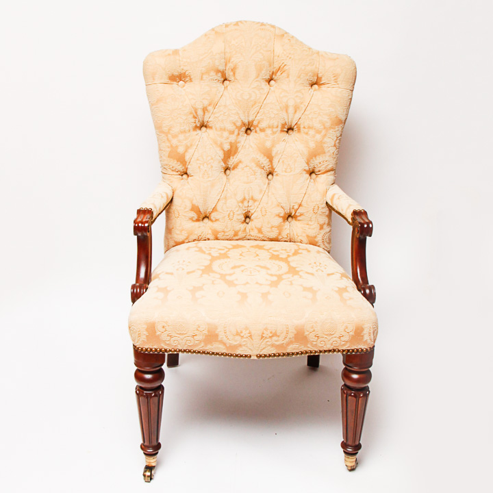 Beige Floral Louis XVI Style Fauteuil Armchair