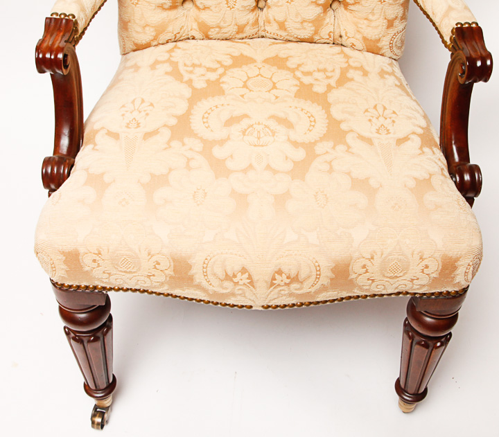 Beige Floral Louis XVI Style Fauteuil Armchair