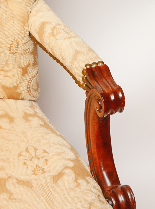 Beige Floral Louis XVI Style Fauteuil Armchair