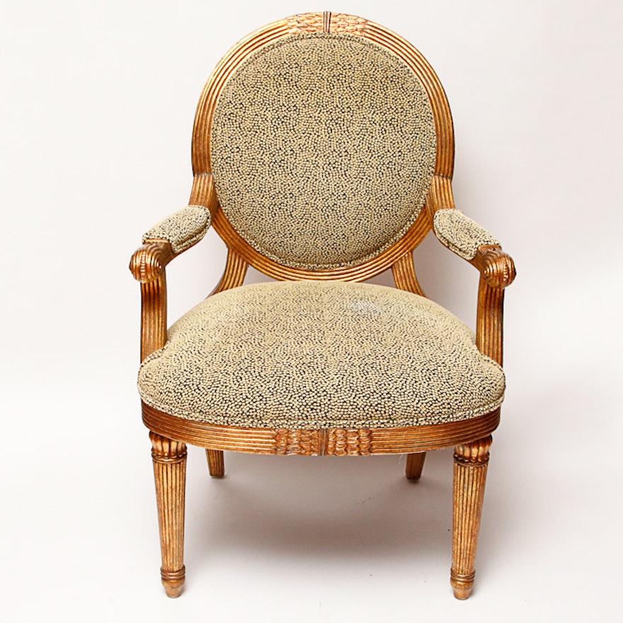 Gold Toned Louis XVI Style Fauteuil Armchair
