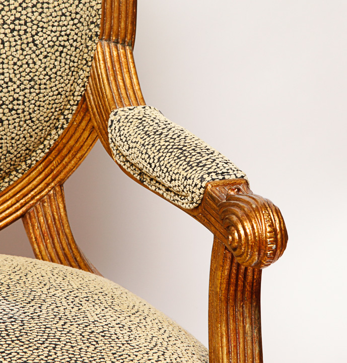 Gold Toned Louis XVI Style Fauteuil Armchair