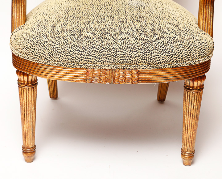 Gold Toned Louis XVI Style Fauteuil Armchair