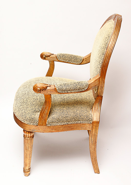 Gold Toned Louis XVI Style Fauteuil Armchair