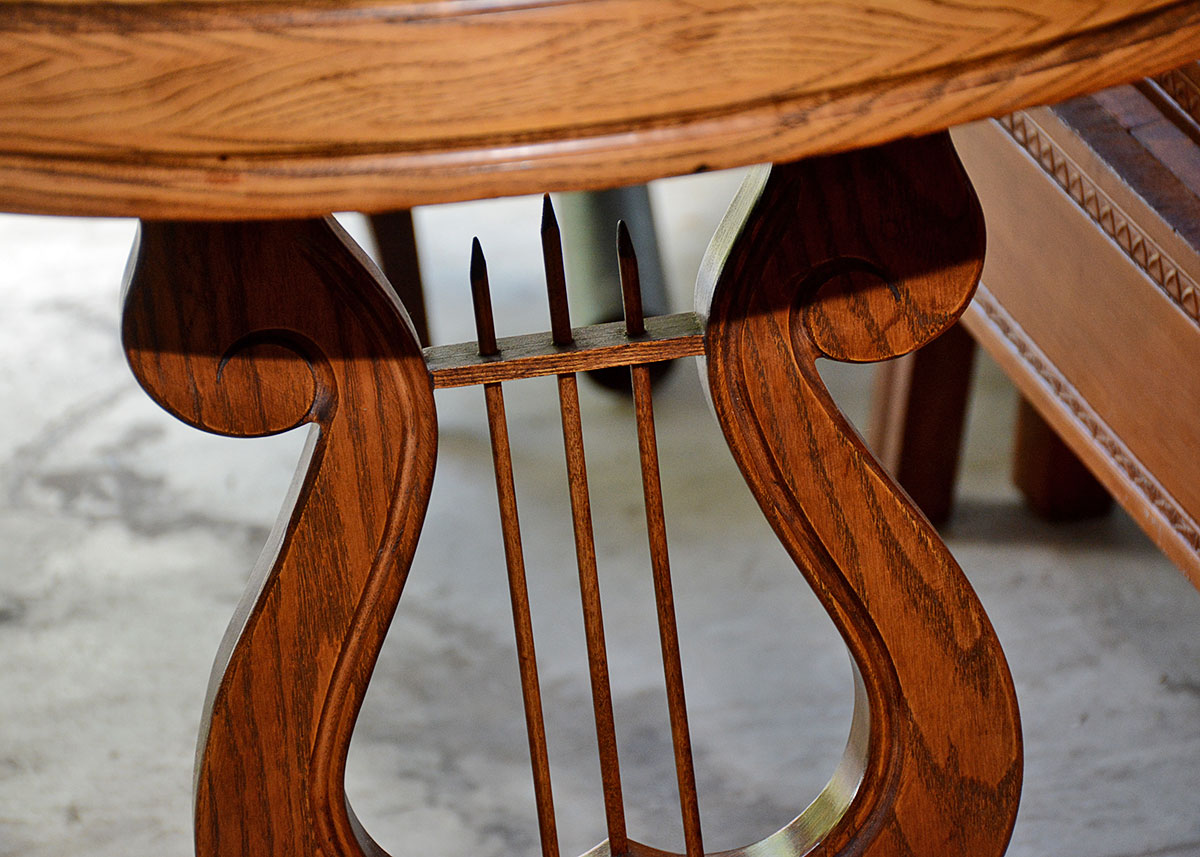 Marble Top Oak Lyre Side Table